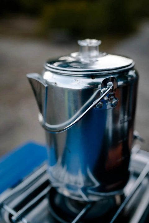 Camper's Percolator Coffee Pot For Camping 9 Cup Aluminum Brew Coffee Pot Rustproof High Gloss Finish With Side Handle