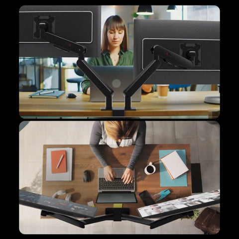 Level Up Your Workspace With This Tall Desk Monitor Riser, Height Adjustable For Prime Eye Comfort, Slick Glide Design Saves Valuable Shelf Space, Heavy Duty Build Handles Big Screens, Total Setup Flex, Premium Desk Essentials with dual monitors and ergonomic setup.