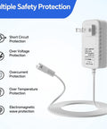 Replacement 3V 2 Prong Charger Power Cord For Waterpik Cordless Water Flosser with safety features and plug details