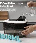 Supercharged Portable Handheld Steam Cleaner With Lightning Fast Fifteen Second Heat Up That Blasts Away Stubborn Grease And Gunk Instantly While Delivering Four Bar Pressure For Spotless Surfaces, showcasing 1800ml water tank being filled.