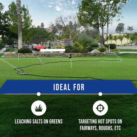 Sprinkler Base For Lawn Irrigation Kit Replacement Part For Low Volume Rotating Sprinklers Portable Garden Watering System No Fuss Install Easy Repair Or Expansion SS SB displayed watering a golf course