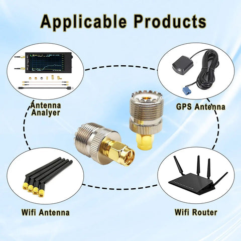 Two Pack SO239 To SMA Antenna Coax Adapters PL259 UHF Female To SMA Male with applicable products like WiFi antennas