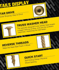 Yellow 14 By 4 Inch Structural Wood Screws Self Tapping Built Tough Deck Screws With Free T25 Bit detail image.
