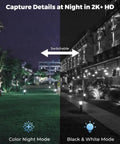 5MP Solar Outdoor Security Camera Kit With Wireless Spotlight Night Vision showcasing color and black-and-white night vision modes.