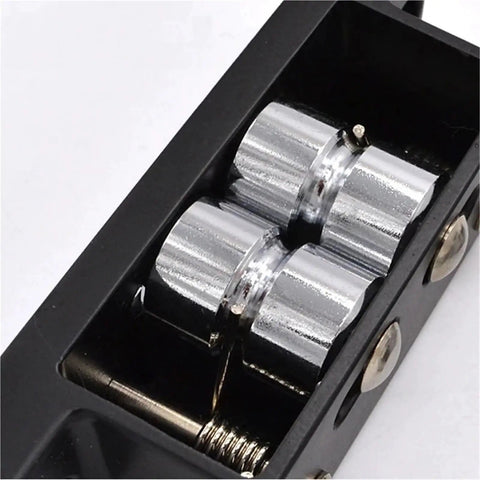 Close-up of Black Touch Type Lock Double Roller Catch For Cupboard And Cabinet Doors Home Kitchen Tools, showing metal rollers.