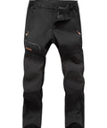 Waterproof Softshell Snow Pants For Men With Insulated Fleece Lining, black, 36W x 30L, showcasing zippered pockets and reinforced knees