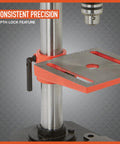 Benchtop Drill Press With Five Speed And Eight Inch Swing Half Inch Chuck Two Inch Vertical Stroke Depth Lock Ball Knob