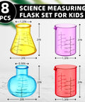 Eight Piece Science Measuring Flask Set For Kids Including Colorful 30ml Graduated Cylinders And Plastic Beakers