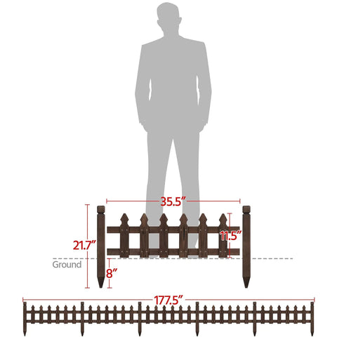 Solid Fir Wood Garden Picket Fence Edging Kit With Five Panels For Yard Border And Plant Beds Approximately 178 By 22 Inches Durable Outdoor Fence System That Is Flexible And Simple To Install shown with measurements.