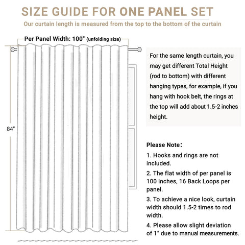 Size guide for Ultimate Blackout Sliding Door Curtains For Living Room Darken The Space With 100 Percent Blackout Thermal Insulated 100in x 84in.