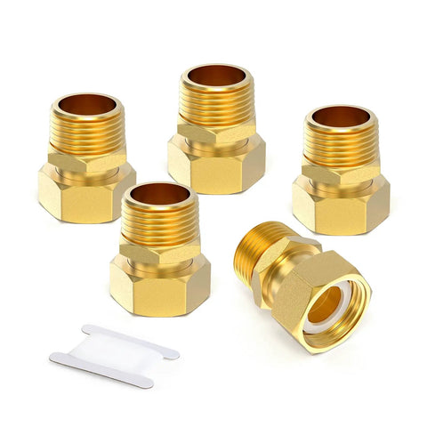 Brass Water Meter Coupling Kit 5 Pack 1/2 Inch Male NPT To 1/2 Inch Female BSP Adapters With Seal Washer Durable Pipe Fittings