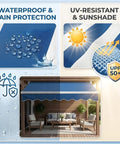 Replacement Cover For Patio Awning PVC Weather Protection Retractable Sunshade Canopy Cloth Sized 8-13ft showing waterproof and UV-resistant features