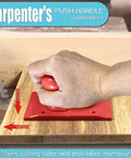 Hand using Rock Solid Two Pack Table Saw Push Block Crafted For Real Woodworkers Featuring Ergonomic Angled Grip and Rounded Handle Reliable Planer Safety Gear Made From Heavy Duty Abs Plastic.
