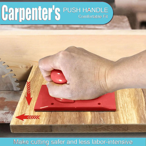 Hand using Rock Solid Two Pack Table Saw Push Block Crafted For Real Woodworkers Featuring Ergonomic Angled Grip and Rounded Handle Reliable Planer Safety Gear Made From Heavy Duty Abs Plastic.