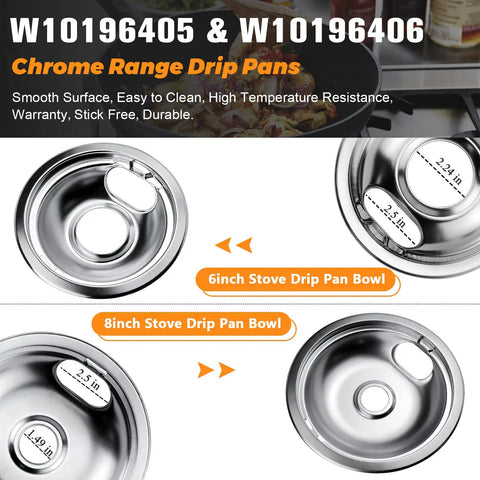 Chrome Burner Drip Pan Kit For Whirlpool Electric Ranges Includes 8 Inch And 3 Inch And 6 Inch Drip Pans Replaces OEM 0089285