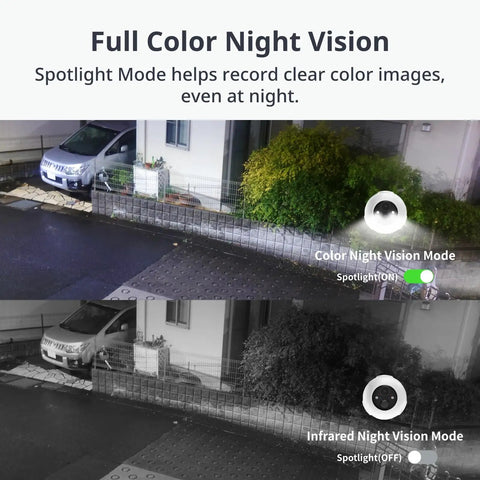 Wireless Outdoor Spotlight Security Camera With 1080P HD, 10000mAh Battery, showing full color night vision feature