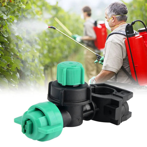 All Purpose Hose Sprayer With Adjustable Jet And Dosing Nozzle for garden care, showing clamp mount and green adjusting cap in use.