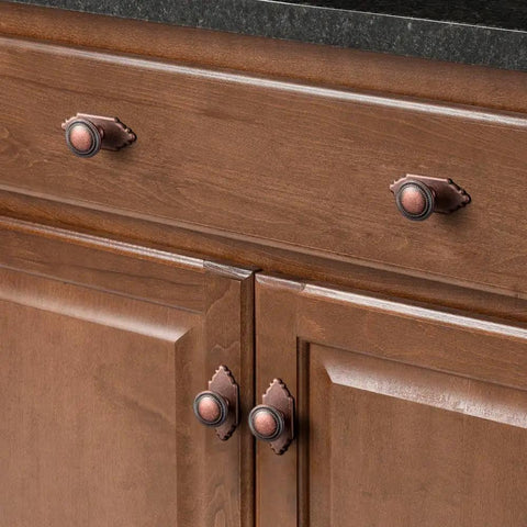 6 Pack Antique Copper Cabinet Knobs With Backplates, Zinc Alloy Drawer Pulls for wooden kitchen cabinets