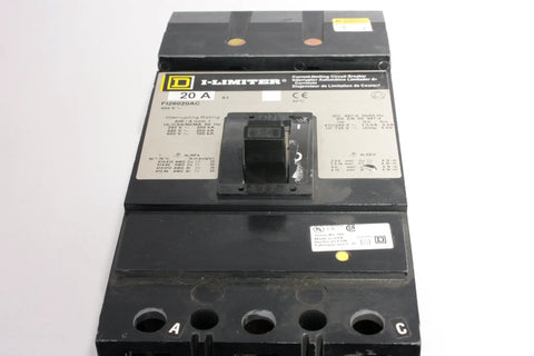 Pro Grade 20 Amp 2 Pole 600 Volt Molded Case Circuit Breaker showing front panel and specifications for commercial use.