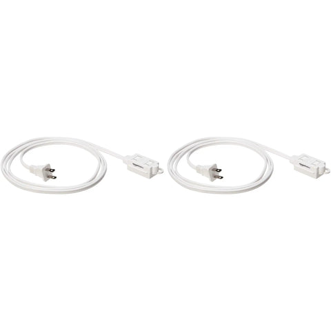 Six Foot Indoor Polarized Extension Cord Power Strip With Two Outlets, 13 Amps, 1625 Watts, 125 VAC, Standard Plug, White, Two Pack
