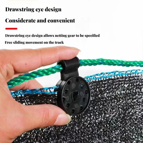 Beefy Lock Grip Tarp Clips Set for Windproof Shade Sails, demonstrating plastic clip with net and drawstring design.