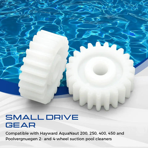 2 Pack Small Drive Gear PVXH008PK2 Replacement Drop In For Hayward AquaNaut pool cleaners on blue water background