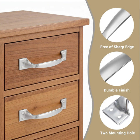 Stainless Steel Garage Door Handle Set 2 Pack With 8 Screws No Sweat Durable Rustproof Gate Handle For Fence Screen Door Cabinet Closet Drawer Shed Easy Install shown on wooden cabinet with detail on edges, finish, and mounting holes.