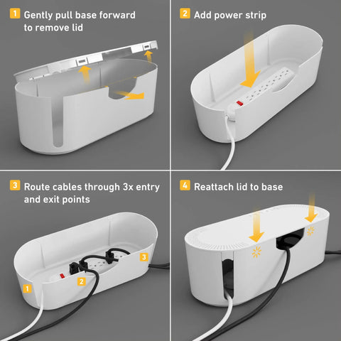 Assembly steps for Large White Cable Management Box For Power Strips And Cords, Floor Outlet Hideaway, Desk Cord Organizer