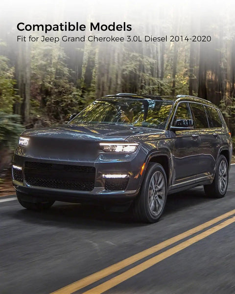 Premium Filter Kit For Jeep Grand Cherokee 3.0L Diesel 2014-2020 showcased on a road in a forest setting.