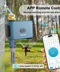 Smart Sprinkler Timer With Brass Inlet And Outlet 1 Zone Hose Faucet Controller With WiFi Hub in use with smartphone app