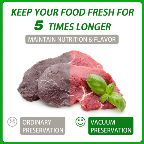 Comparison of meat preservation showing vacuum preservation with Heavy Duty Vacuum Sealer Bags 6x8 Inches 50 Pcs Pre Cut Design Commercial Grade Food Safe For Heat Seal Storage Boilsafe To 280 F Freezable Reusable Great For Meal Prep Sous Vide.