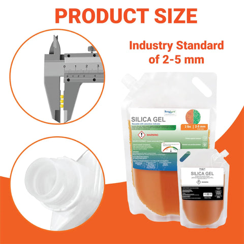 Two Pounds of Heavy Duty Silica Gel Desiccant Balls With Serious Moisture Soaking Capacity For Electronics And 3D Filament showing product size 2-5 mm.