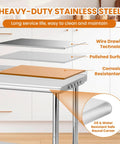 Go-To 36X24 Inch NSF Stainless Steel Work Table On Wheels With Hooks And A 3 Stage Adjustable Shelf showing build details
