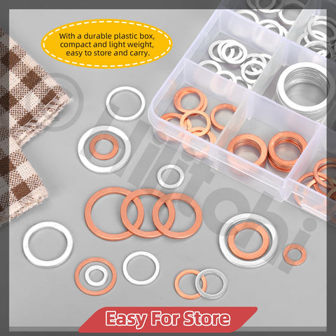 Oil Drain Plug Gasket And Washer Set 160Pcs In 16 Sizes aluminum copper washers in plastic box for auto repair