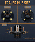 Trailer hub kit, 4-lug, 2000 lb; fits 1" and 1-1/16" spindles with L44643/L44649 bearings (bottom/side/top views).