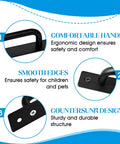 Features of 5 Inch Black Barn Door Handles 2 Pack Premium Aluminum Alloy Cabinet Pull Handles With Screws shown with close-ups of ergonomic design, smooth edges, and countersunk screws.