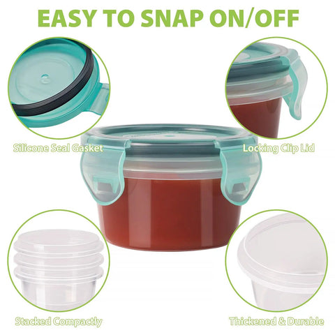 6 Pack 2.7 Oz Condiment Containers With Leakproof Lids, featuring silicone seals and locking clip lids, BPA Free for Dips