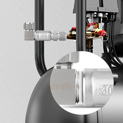 Two 304 stainless steel square 90-degree compression tube fittings with 1/2 in. tube OD to 1/2 in. NPT male adapters