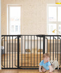 Extra Wide 29.7 to 57 Inch Walk Through Baby Gate for Stairs and Doorways, No Fuss Pressure Mounted Safety Gate for Kids and Pets, Black