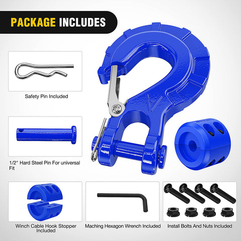 Forged Steel Winch Hook Set 3/8 Inch Grade 70 Safety Latch Clevis Slip Hook With Cable Stopper And Allen Wrench Included 35,000 Lbs