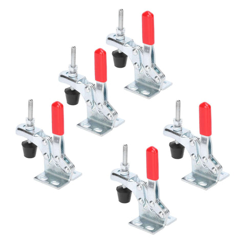 5 Piece Quick Release Toggle Clamp Vertical Fixture Kit With 30 Kg Clamping Force for secure workholding, metal clamps front view.