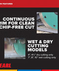Diamond Porcelain Tile Blade For Hard Ceramics And Stone With Mean Cutting Power Fast Cuts And Long Life shown with blade edge features.