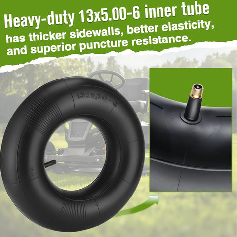 13x5.00-6 Tires And Inner Tubes 4 Pack Set TR 13 Straight Valve Stem for lawn mowers and carts, detailed close-up view