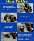 Steps using Heavy Duty Grease Fitting Cleaning Tool Zerk Cleaner Hammer for flushing dried grease from hardware.