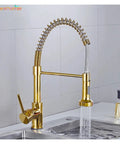 ZBSAVFM Matte Black Pull-Down Kitchen Faucet 360° Swivel Mixer Tap with Hot/Cold Water Easy Install, gold finish in kitchen sink.