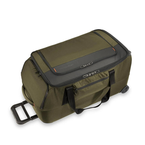 Briggs & Riley 27-inch olive-green softside upright duffle with wheels and pull handle