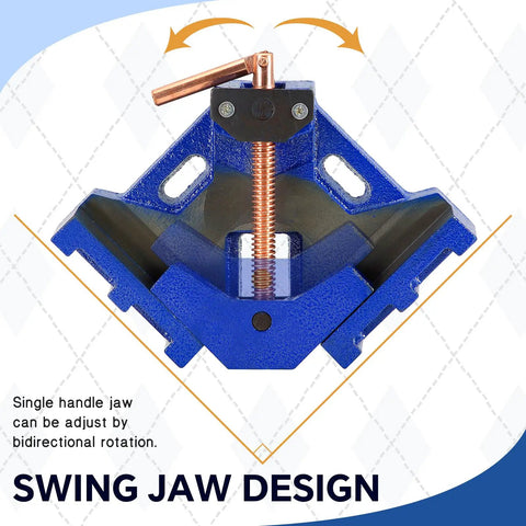Pro Grade Right Angle Welding Clamp With One Handle 90 Degree Precision, Heavy Duty Cast Iron Two Axis Weld Clamp with blue swing jaw