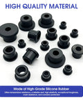 Assorted sizes of silicone grommets from 145 Piece T Type Rubber Grommet Kit With 12 Sizes From 3/16 To 49/64 Inch