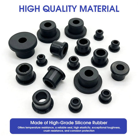 Assorted sizes of silicone grommets from 145 Piece T Type Rubber Grommet Kit With 12 Sizes From 3/16 To 49/64 Inch