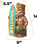 Welcome Tiki Statue With Surfboard Solar Powered 14 Inch Outdoor LED Light Decor For Beach Resort Halloween Auto On